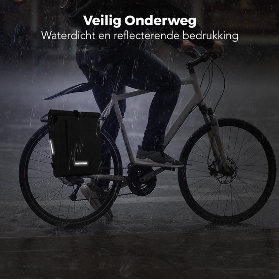LifeGoods Single Bicycle Bag - Kompakt - Umhängetasche und Rucksack - 25L - Runder Gepäckträger - Wasserdicht - Schwarz