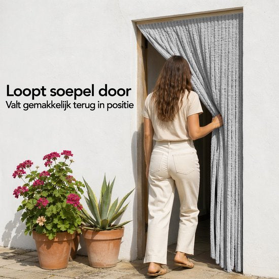 Brixy Fliegengitter – Katzenschwanz – 90 x 220 cm – 2 cm dicke Stränge – Grau
