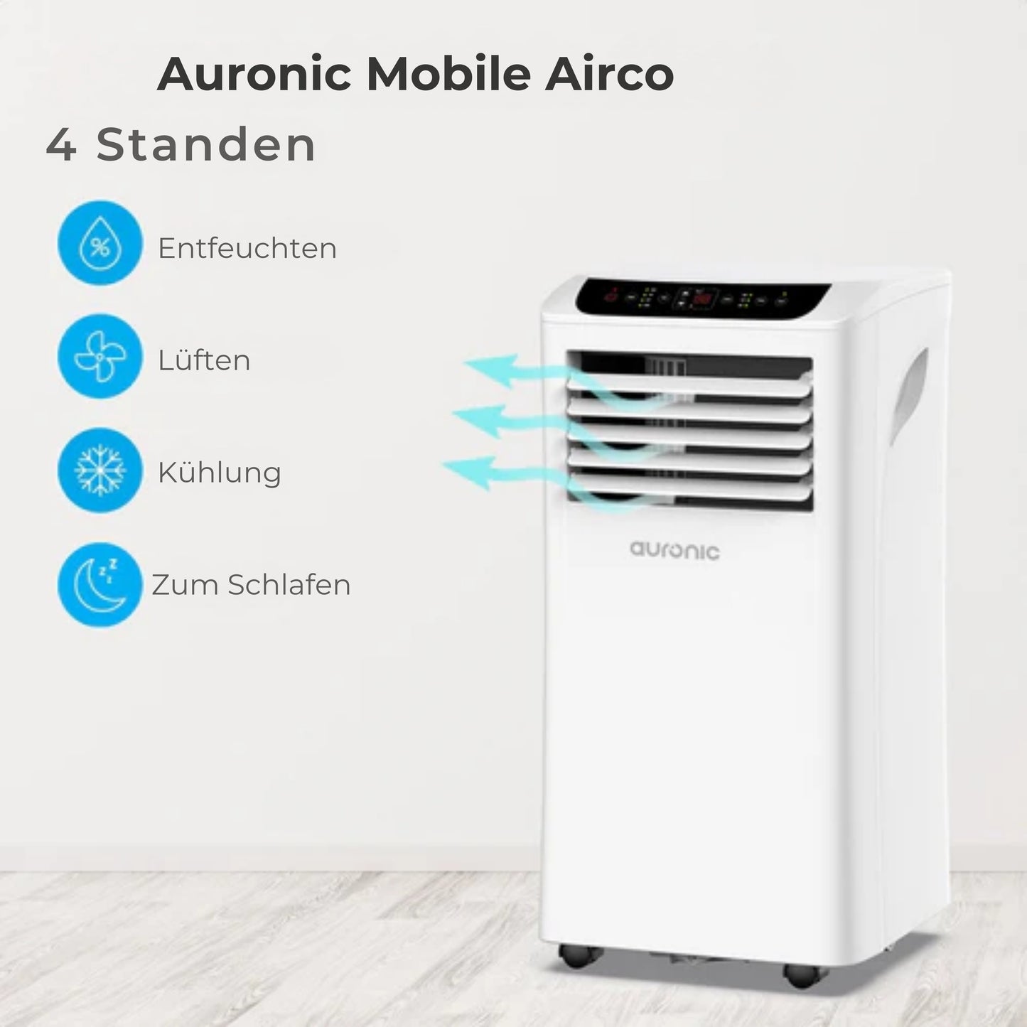 Auronic Mobile Klimaanlage - 4 Stufen - Mit Fernbedienung und Fensterdichtungssatz - Für 15-35 m2 - Weiß