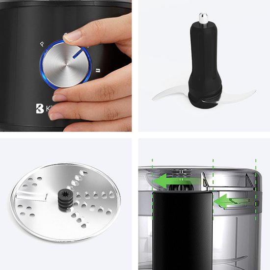 KitchenBrothers Küchenmaschine - Zerkleinerer - Gemüseschneider - 5-in-1 Multifunktionsmodell - Kompakte 0.5L Küchenmaschine - Zwiebelschneider - Schwarz