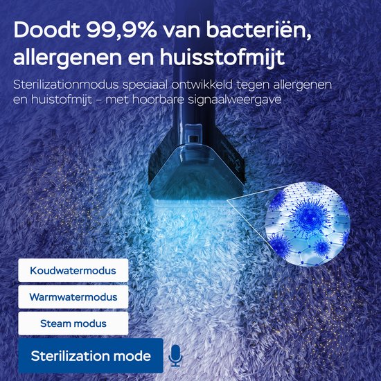 Qclean® Teppichreiniger – 4-in-1-Fleckenentferner & Dampfreiniger – 105 °C Dampf – Polsterreiniger – Selbstreinigend – inkl. Reinigungsmittel