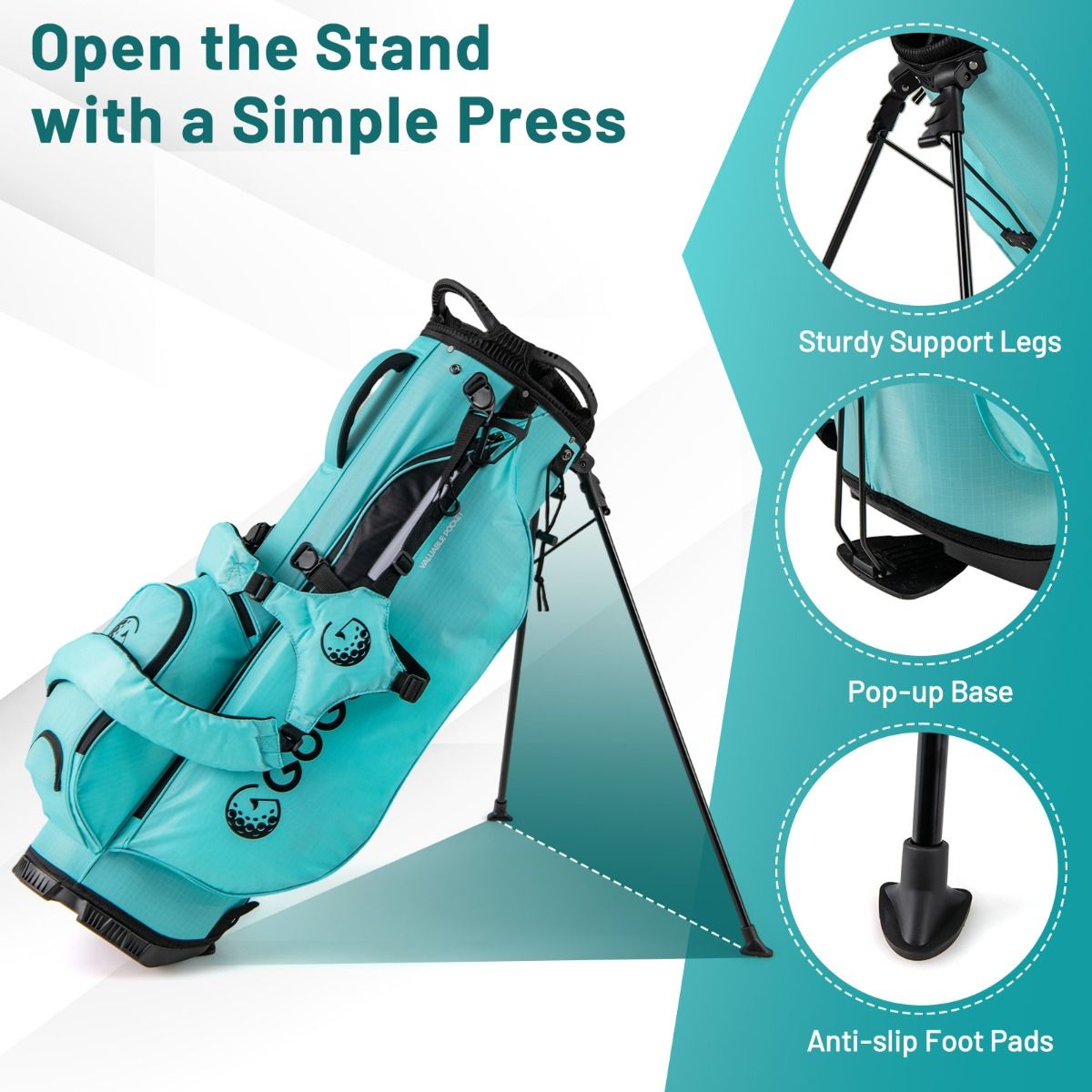 Coast Golf-Standtasche – 8 Fächer – 5 Staufächer – türkis