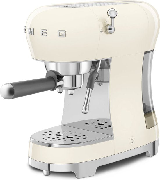 SMEG ECF02CREU Manuelle Espressomaschine – Kolbenmaschine – 15 bar – Thermoblock – Dampfdüse – Geeignet für gemahlenen Kaffee und E.S.E.-Pads – Stil der 50er Jahre – Creme