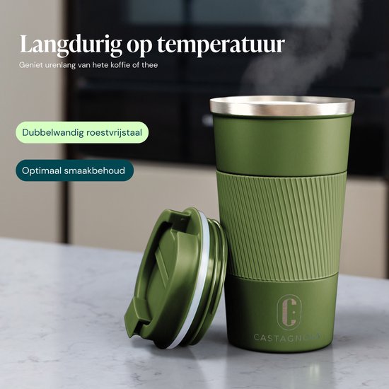 Castagnola Thermobecher – Kaffeebecher zum Mitnehmen – Reisebecher für Kaffee und Tee – Teebecher – 510 ml – Edelstahl – Grün