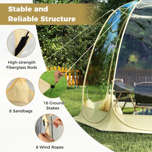 coast 630° transparentes Pop-up Kuppelzelt 265 x 265 x 190 cm für 5-6 Personen, beige