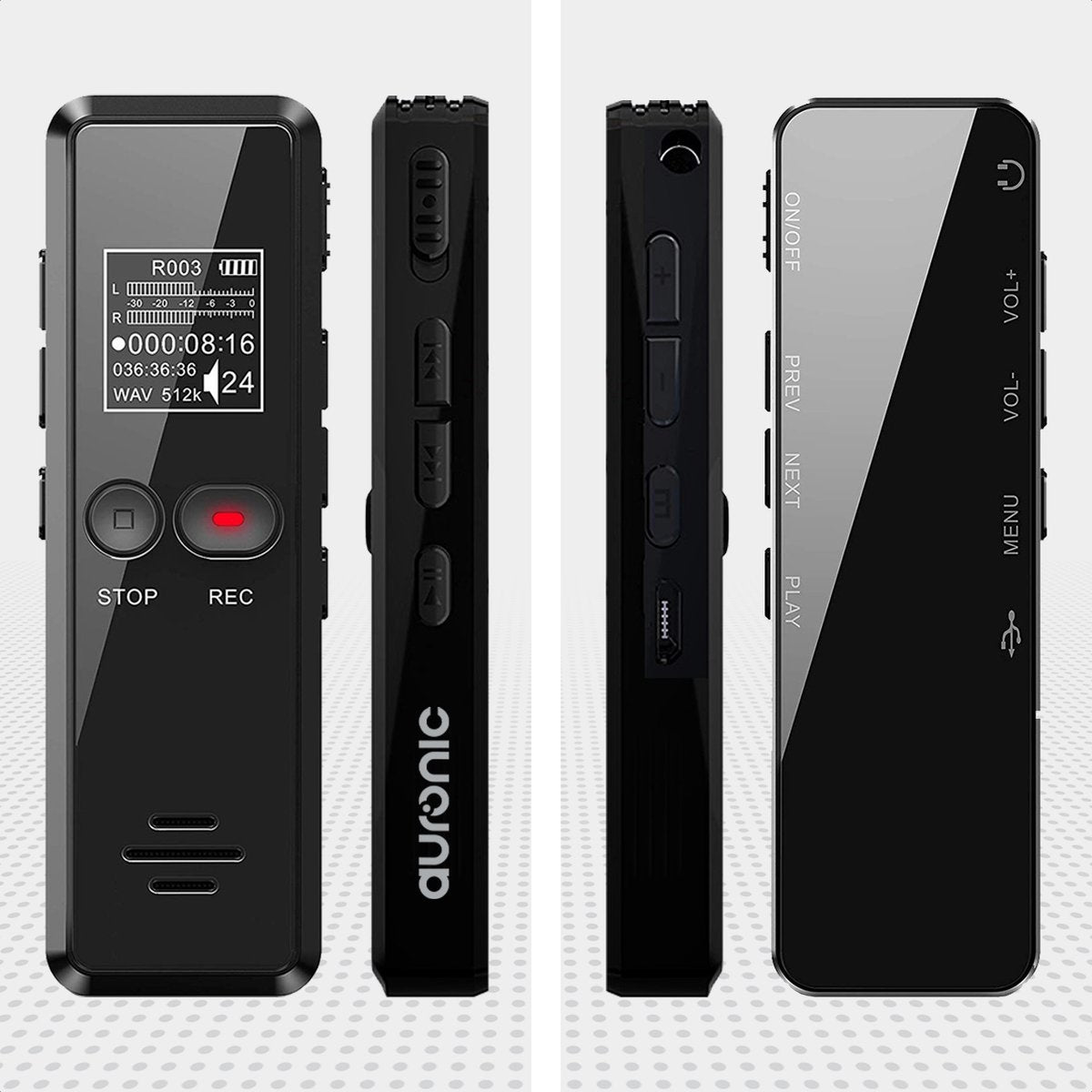 Auronic Digitales Diktiergerät - Diktiergerät - 8GB Speicher - Rauschunterdrückung - USB wiederaufladbar - Schwarz