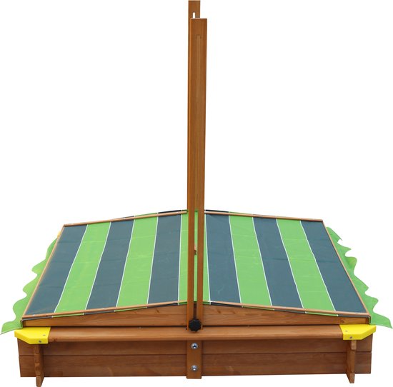 AXI Lily Holzsandkasten mit verstellbarem Dach in Braun/Grün – Mit Sitzbänken, Bodenplane und Schutzhülle – FSC-zertifiziertes Holz – 118 x 118 cm