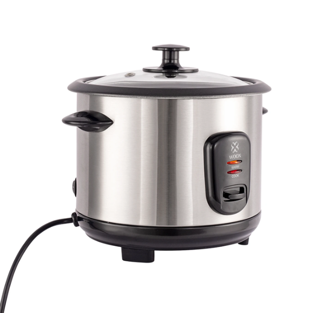 Woox Elektrischer Reiskocher 1 Liter – Schwarz & Edelstahl – Glasdeckel
