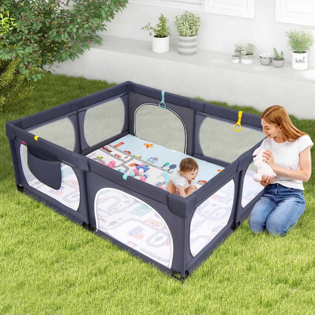 Coast Baby Box mit Matratze und 50 Spielbällen 189 x 158 x 68 cm - Dunkelgrau