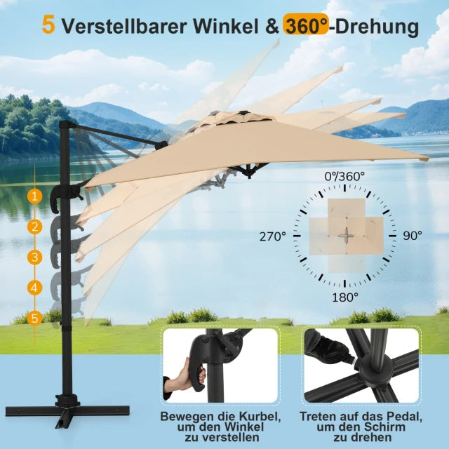 Coast Schwebender Sonnenschirm - 250 x 250 cm - Neigbar - 360° drehbar - Aluminium - Beige