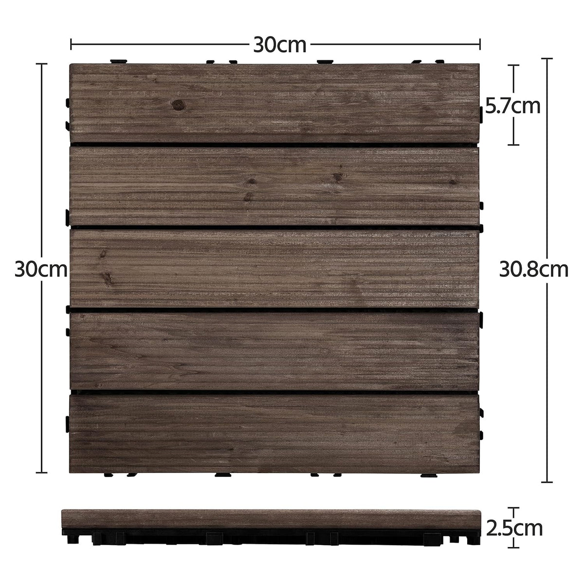 Yaheetech Terrassenfliesen aus Holz 30 x 30 cm – 27 Stück – 2,6 m² – Schwarz
