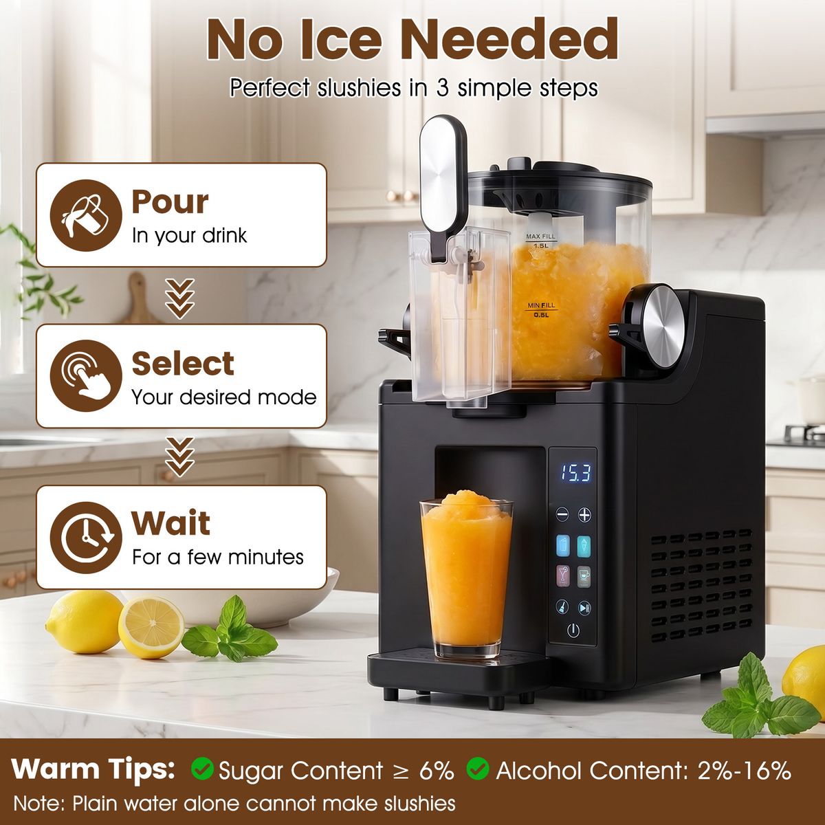 Coast Slush-Maschine – 1,5 Liter – LED-Touch-Bedienung – Selbstreinigungsfunktion – Schwarz
