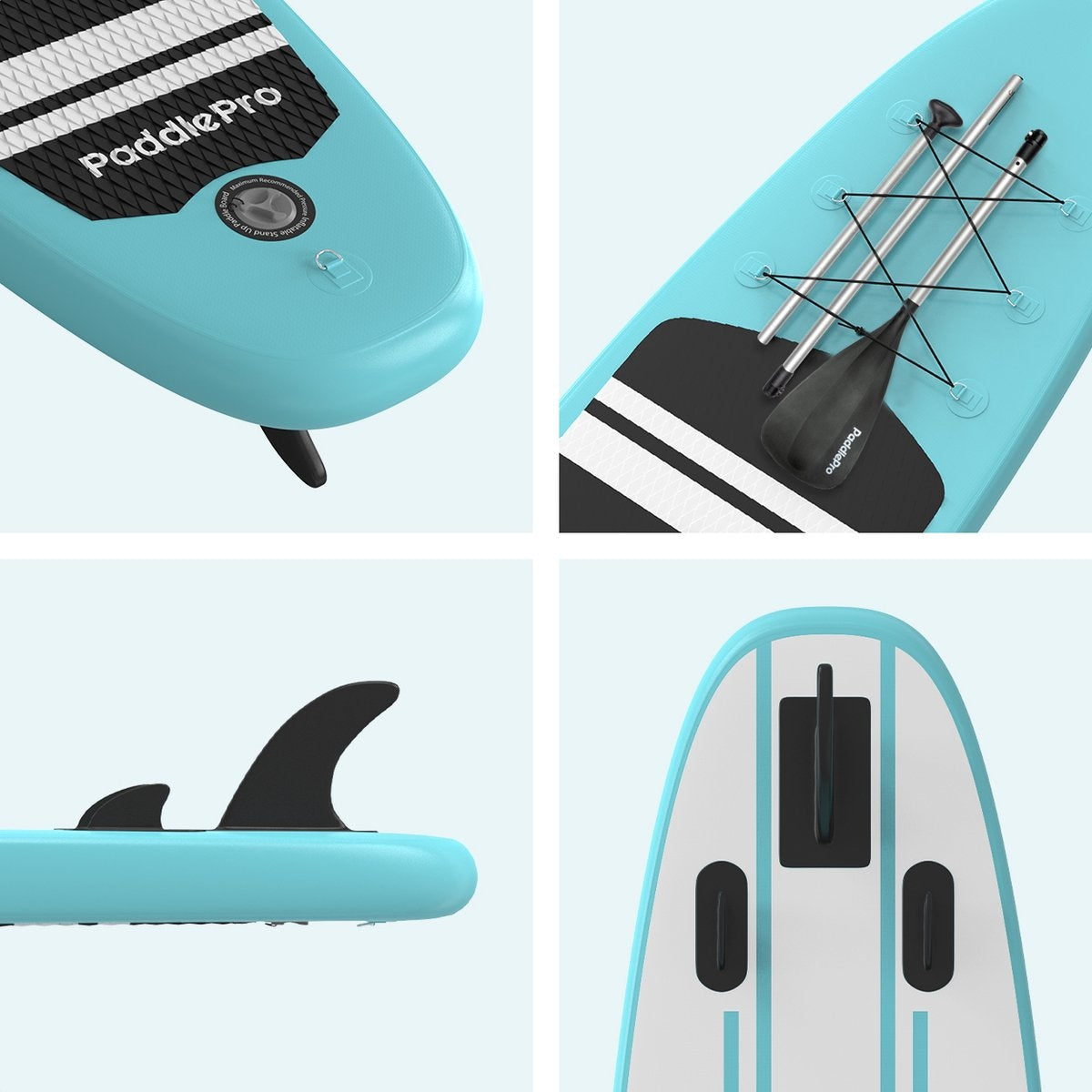 LifeGoods SUP Board - Aufblasbares Paddle Board - Komplettset - Max. 135KG - 320x81cm - Mintgrün/Schwarz