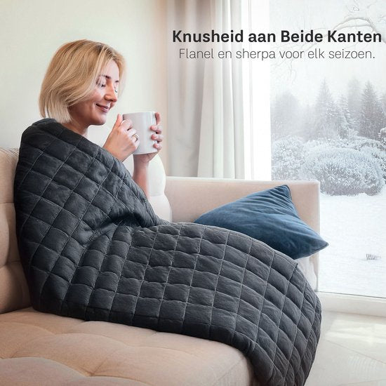CozySense® Gewichtsdecke 7 kg - Gewichtsdecke - Gewichtsdecke - GLASS-Flow® Druckverteilung - 135x200 - Flanell Samt & Sherpa - Hypoallergen - Schwarz