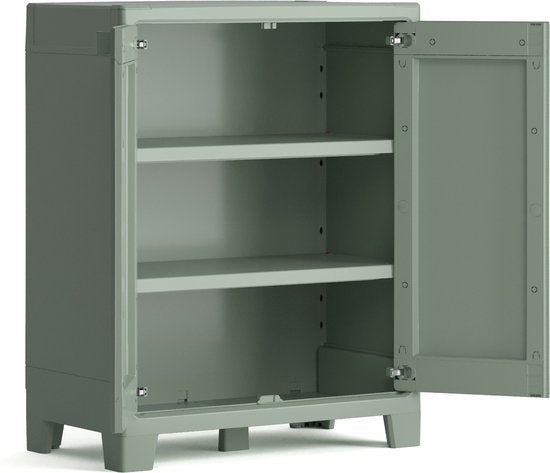 Keter Planet Außenlagerschrank niedrig - 1 Regal - 44x80x100cm - Hellgrau/Schwarz