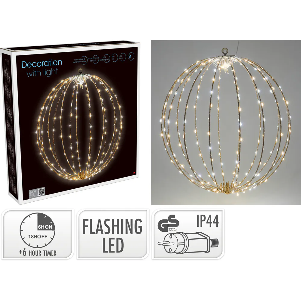 Nampook Faltbare LED-Lichtkugel aus Metall, 240 LEDs, 40 cm – Taupe – Extra warmes und warmes Weiß