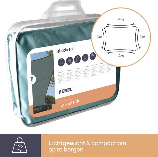 Perel Schattentuch, wasserabweisend, 4 x 3 m, 160 g/m², Polyester, rechteckig, grüngrau