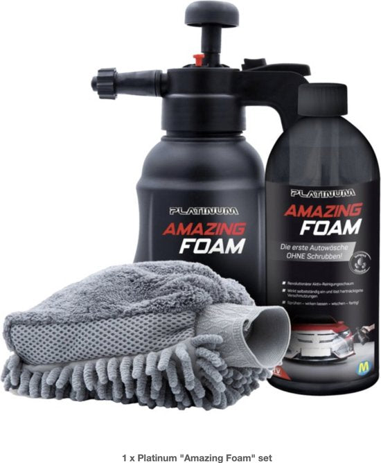1000 ml Platinum Amazing Foam + gratis: 3000 ml Platinum-Nachfüllpackung + gratis: Platinum Fantastic Protect-Glasversiegelung
