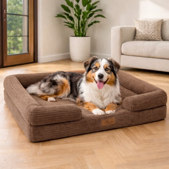 By Cee Cee Orthopädisches Hundekörbchen – Hundebett – Rippstrick – Für mittelgroße Hunde – Braun – 108 x 81 cm – Moos