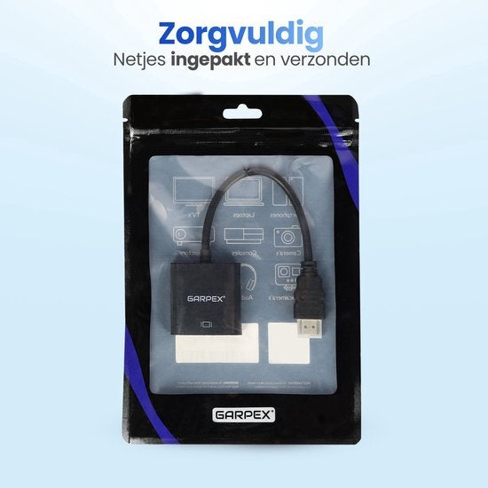Garpex - HDMI zu VGA Adapter - Full HD 1080P - Stecker zu Buchse - Extra Display - Schwarz