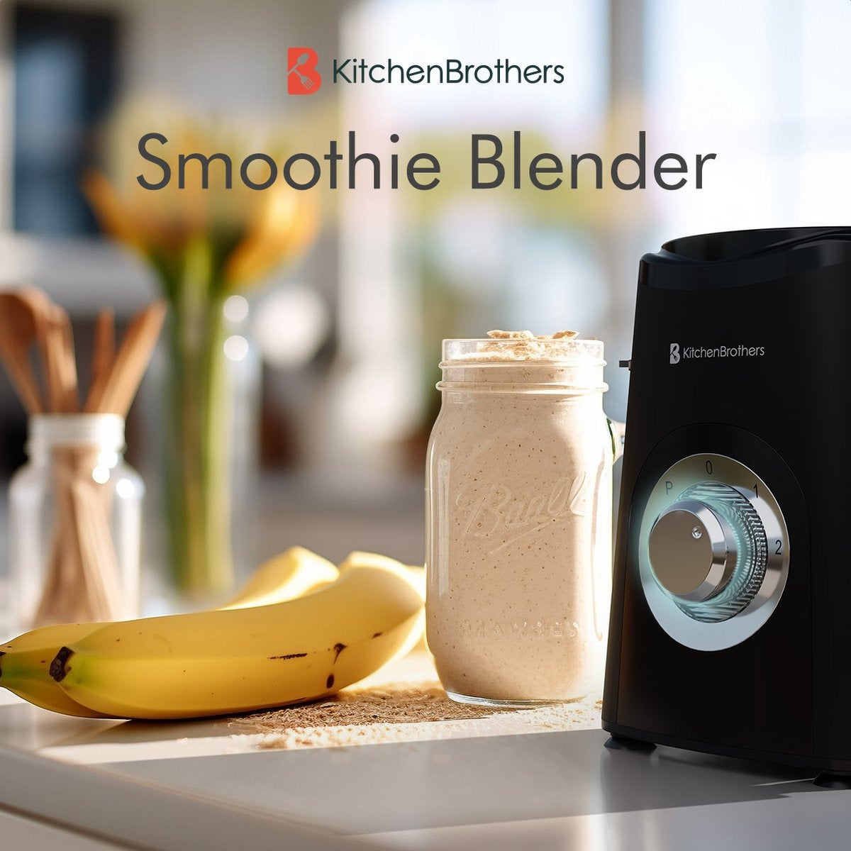 KitchenBrothers Smoothie Mixer - 2-in-1 - 4 Tassen - Smoothie Maker To Go - Mini Mixer - Schwarz