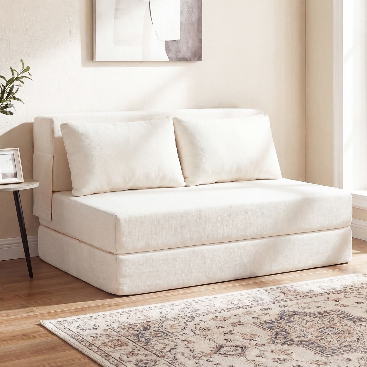 Coast 3-in-1-Schlafsofa – klappbarer Liegestuhl – Chenille-Bezug – beige/grau