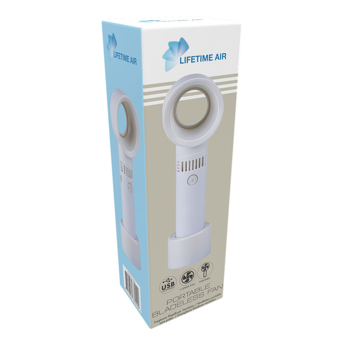 Lifetime Fan Tragbarer blattloser USB-Handventilator in Weiß – Mit drei einstellbaren Geschwindigkeitsstufen, blattlosem Design und leisem Betrieb – Für Reisen und das Büro – Weißer Kunststoff – 22 cm