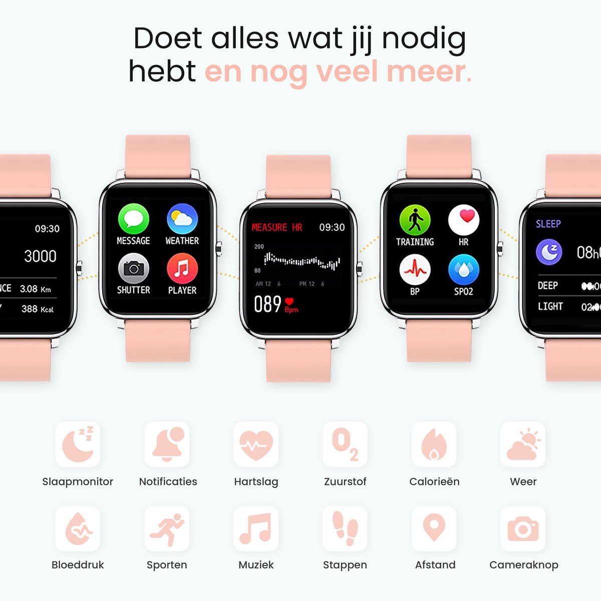 MAOO AMPLIFY Smartwatch - Inkl. Bildschirmschutz - Herzfrequenz, Blutdruck, Blutsättigung, Schlaf, Entfernung - Schrittzähler - Smartwatch Damen - Uhr - Weihnachtsgeschenk - Pink