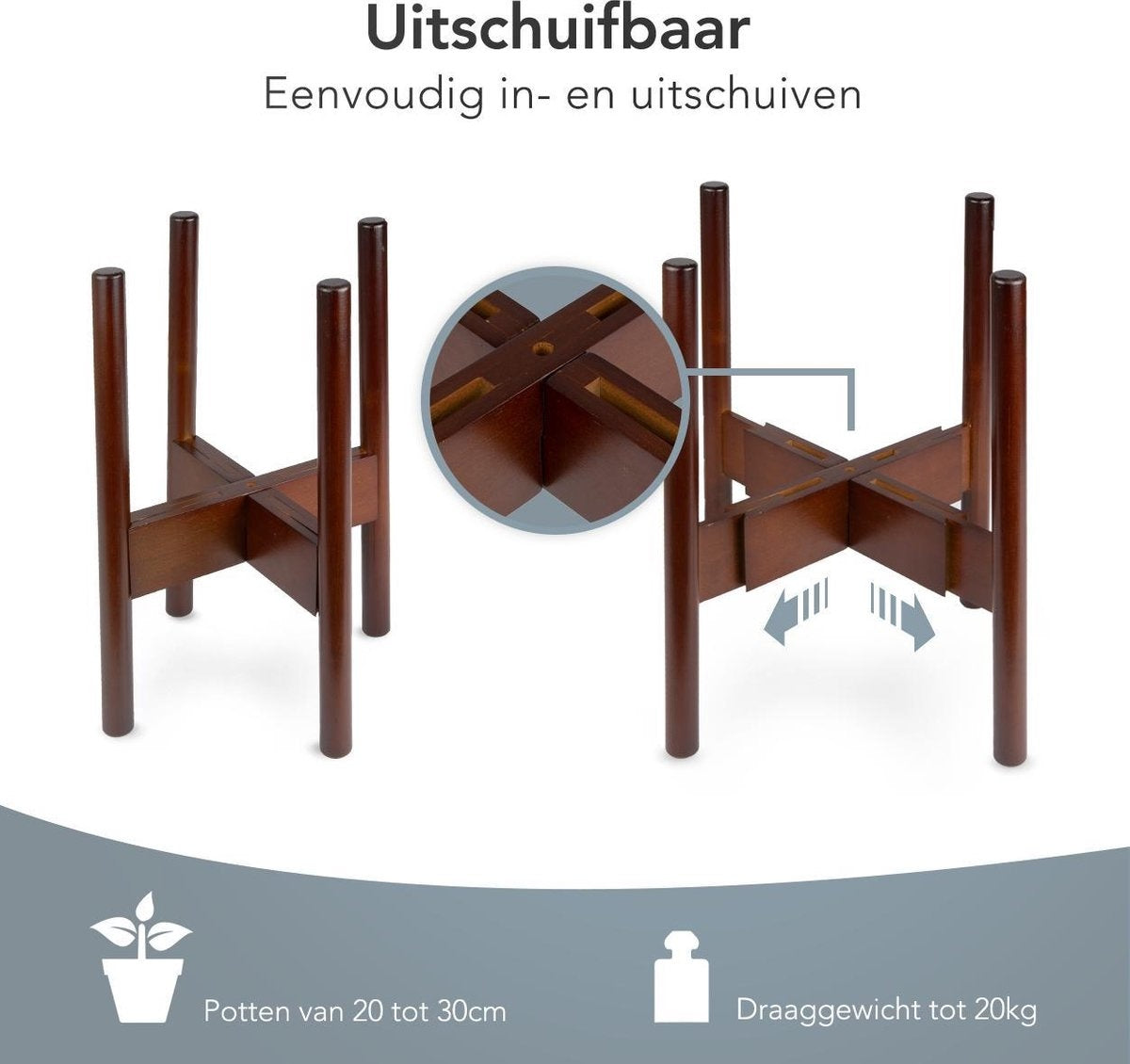 LifeGoods Pflanzenständer - Ausziehbarer Blumenständer - Pflanztisch - 20 bis 30 cm - Dunkler Bambus