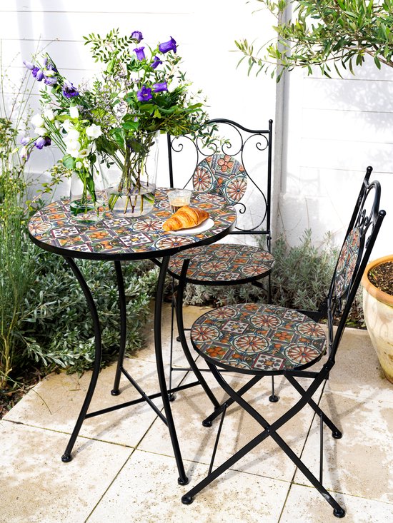 AXI Amélie Bistrotisch – Casa del Sol – Gartentisch aus Metall – Rund – 60 x 60 x 75 cm – Mosaik-Optik – Mit Keramikfliesen eingelegt – Für Garten, Terrasse und Balkon