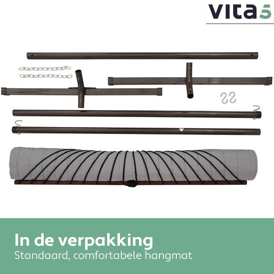 Vita5 Hängematte mit Ständer 2 Schlafplätze - Gartenhängematte mit Spreizstab und Gestell - Grau - UV-beständig - Belastbarkeit bis 200 kg