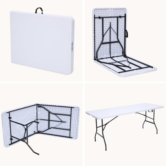 Infinity Goods Zusammenklappbarer Tisch - Klapptisch - 180 x 70 x 74 cm - Campingtisch - Gartentisch - Tragbar - Weiß