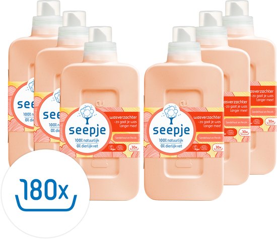 Seepje Weichspüler Sandelholz & Pfirsich – 180 Waschgänge – 6 x 750 ml – Vorteilspackung