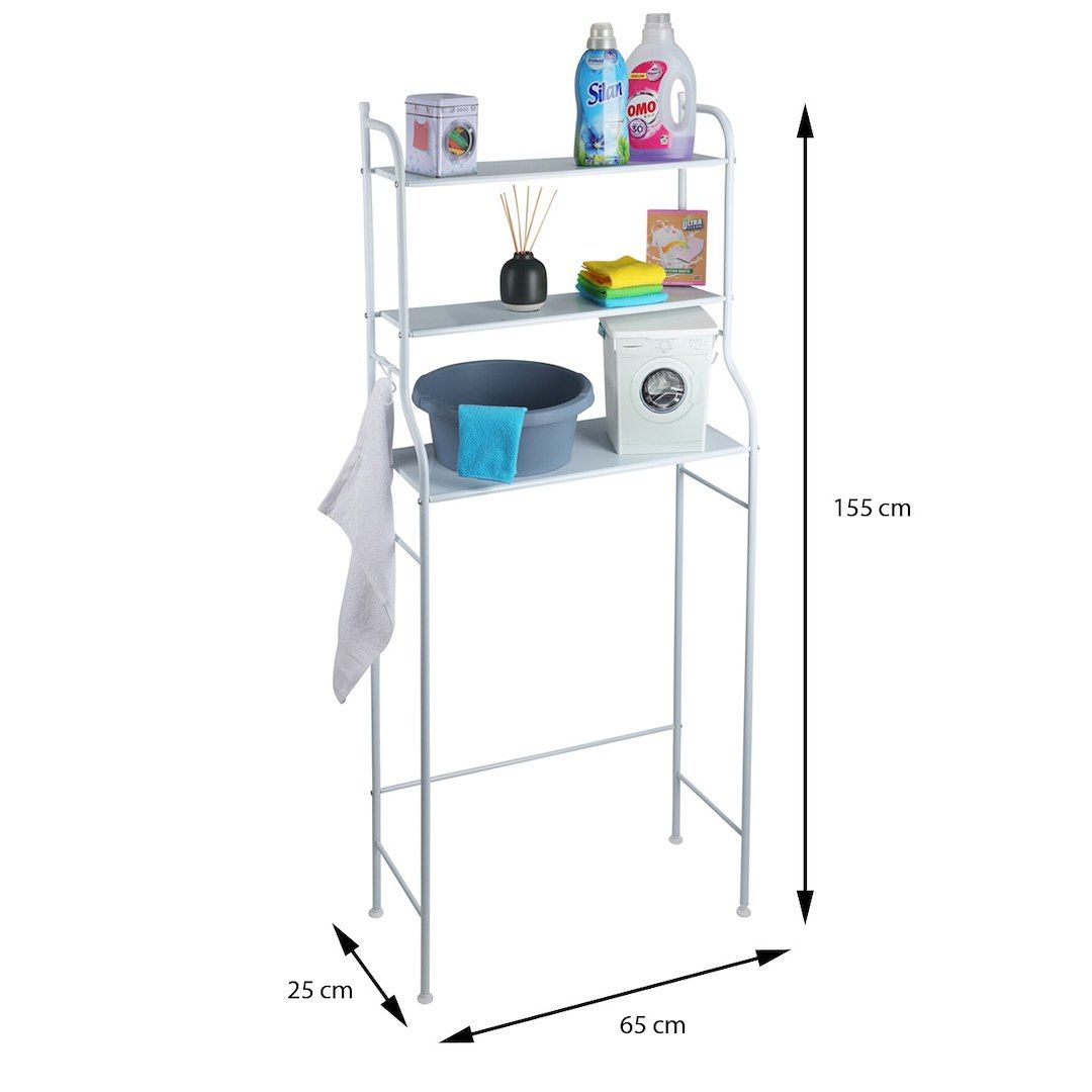 Storage Solutions - Metall Badregal - weiß - 62x25x155 cm - 3 Ablagen mit Haken