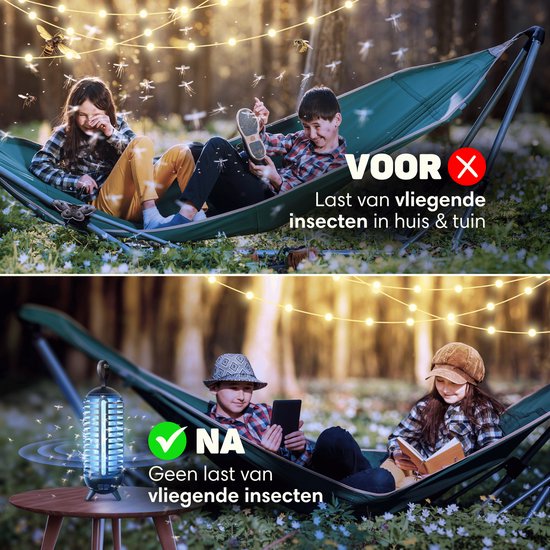 Vulpes Goods® Repellent - Mückenlampe Wiederaufladbar - Elektrischer Insektenvernichter - Fliegenlampe - Insektenlampe - UV-Modus & Nachtlicht - Aufhängbar - Wasserdicht - Inkl. Auffangschale & Reinigungsbürste