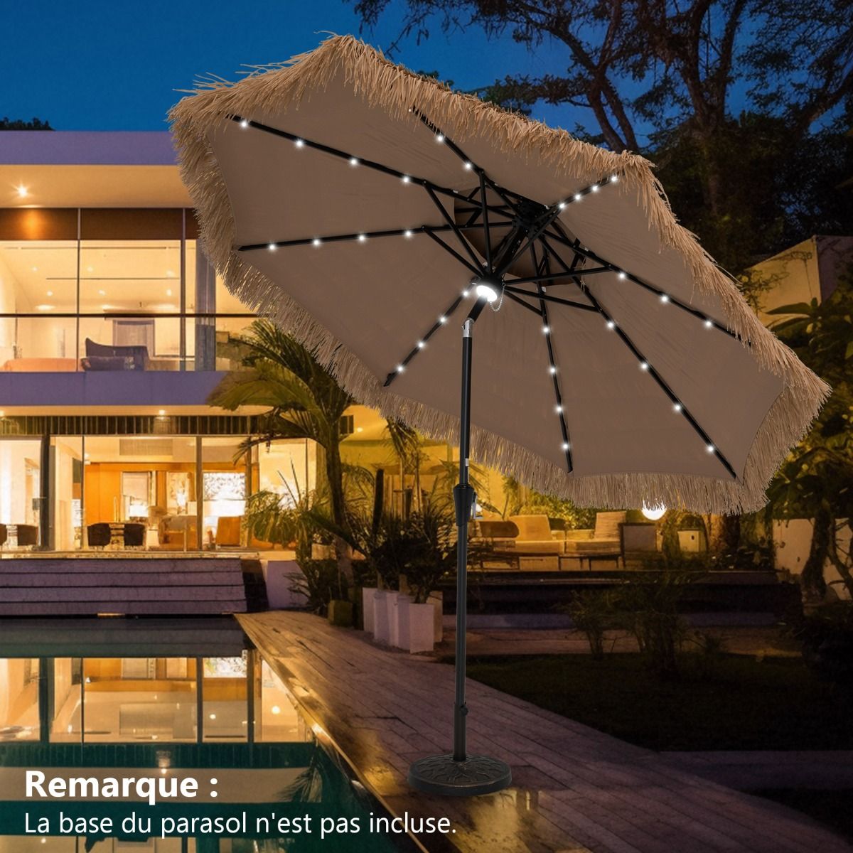 Coast Wicker Sonnenschirm - 32 LED Lichter - neigbar - Hawaii Style - 270 x 270 x 256 cm