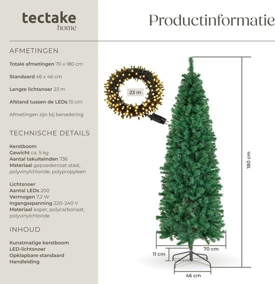 Tectake Kunstweihnachtsbaum Comet 180 cm – 200 LEDs – 8 Leuchtmodi – Grün