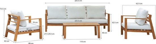 AXI Orla Stuhl-Sofa-Lounge-Set, 4-teilig, Holzoptik/Beige – 2 Stühle und ein Sofa mit Tisch – Rahmen aus pulverbeschichtetem Aluminium – für 5 Personen