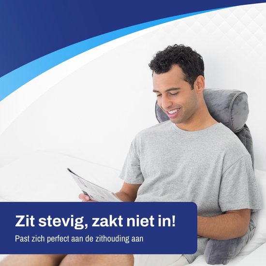 Sleeptight Lesekissen, ergonomisches Rückenkissen – mit abnehmbarem Nackenrollenkissen, praktischem Staufach und formstabiler Schaumstofffüllung – für Bett und Sofa – grauer Stoff – 53 cm lang, 60 cm breit und 40 cm hoch