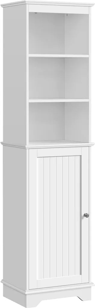 Yaheetech Badezimmerschrank 40 x 30 x 153 cm – Weiß – Hoher Aufbewahrungsschrank mit 3 offenen Regalböden und verstellbarem Einlegeboden