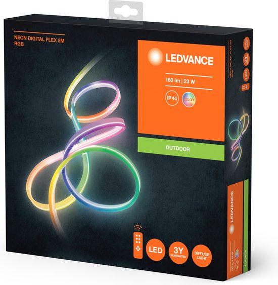 LEDVANCE Wand- und Deckenleuchte: für alle Oberflächen, NEON DIGITAL FLEX / 23 W, 22-...24- V, Abstrahlwinkel: 16-, RGB, Gehäusematerial: Silikon, IP44