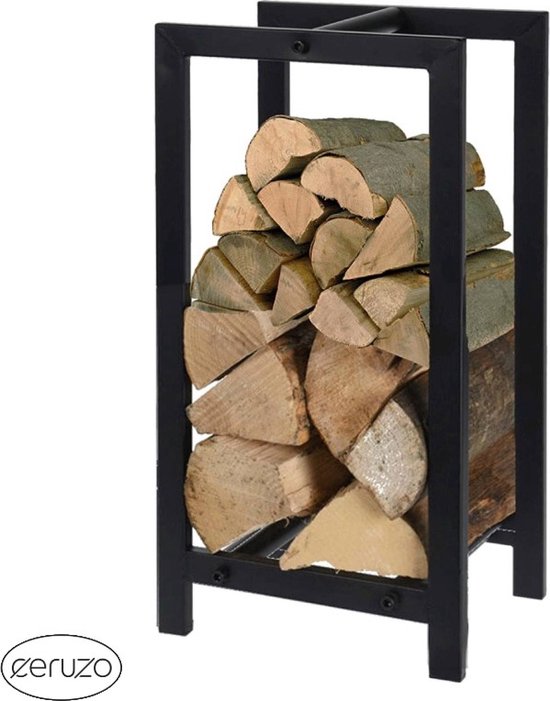 Kaminholzregal – Aufbewahrung für Brennholz – 30 x 23 x 60 cm – Mattschwarz