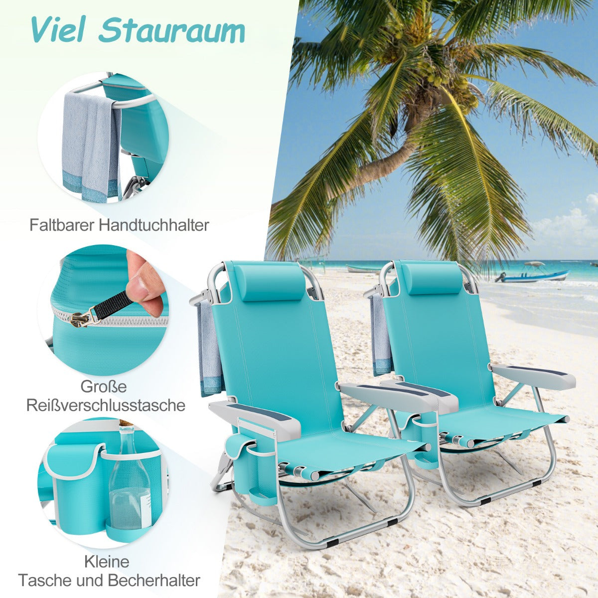 Coast Beach Chair - 2 Stück - klappbar - Max. 150 kg - 66 x 65 x 78 cm -Blau