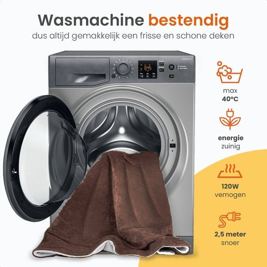 Goliving Elektrische Heizdecke - 3 Wärmestufen - Waschmaschinenfest - 120W - 2,5 Meter Kabel - 160 x 120 cm - Braun