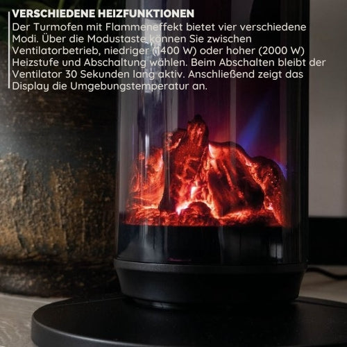 BREND - Keramischer Heizlüfter mit Thermostat und Ambientekamin - 18-45 °C - mit Schwenkfunktion - Timer - Schwarz