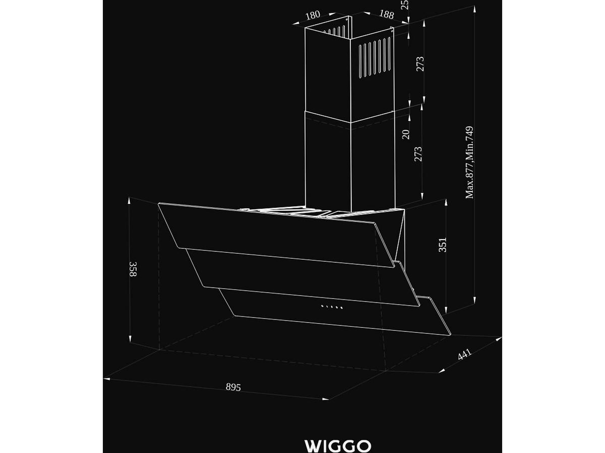 Wiggo Schräge Dunstabzugshaube – Triple Glas ECO-Modell – 90 cm – Schwarz