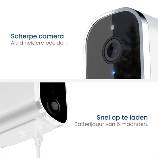 Gologi kabellose Kamera auf Batterie - Sicherheitskamera - Mit Nachtsicht - WiFi-Kamera - Sicherheitskamera - Wiederaufladbar - Niederländischsprachige App - Weiß