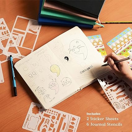 Ottergami 2er Set Bullet Journal mit Dots, A5 Notizbuch + Scrapbooking Sticker