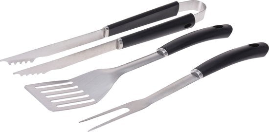 3-teiliges BBQ-/Grillbesteck-Set aus Edelstahl – Zange – Gabel – Pfannenwender