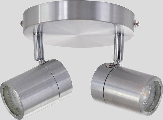 Stahlfarbener 2-flammiger Strahler Upround 2487ST – Dreh- und neigbar – Modernes Design – Inklusive Leuchtmitteln – Mexlite – Für den Innenbereich geeignet, IP44, max. Tiefe 15 cm